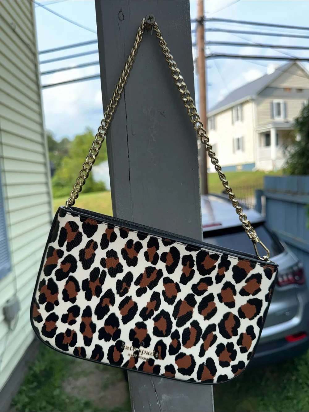 kate spade Leopard Print Chain Wristlet - Brown/Black/White